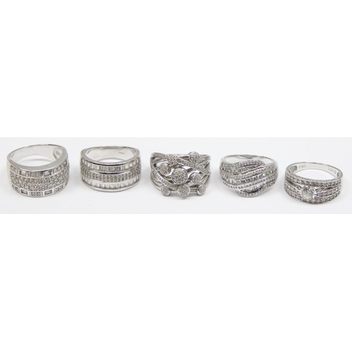 2169 - 5 assorted 925 silver dress rings, mainly white stones in various designs, all approx size T