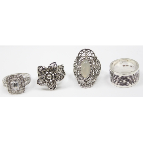 2171 - 5 assorted 925 silver dress rings, mainly white stones in various designs, all approx size T