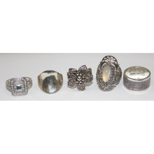 2171 - 5 assorted 925 silver dress rings, mainly white stones in various designs, all approx size T