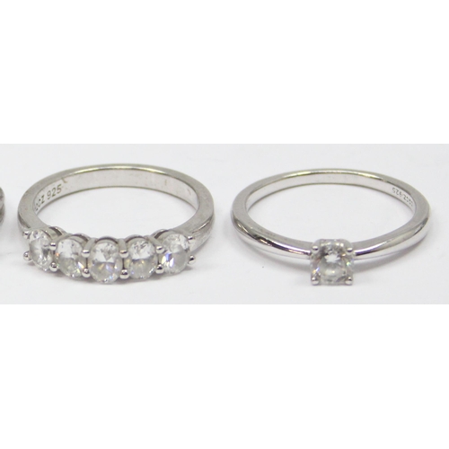 2174 - 5 assorted 925 silver dress rings, mainly white stones in various designs, all approx size T