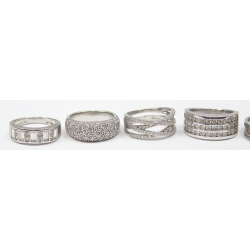 2177 - 5 assorted 925 silver dress rings, mainly white stones in various designs, all approx size T