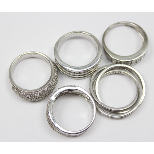 2177 - 5 assorted 925 silver dress rings, mainly white stones in various designs, all approx size T