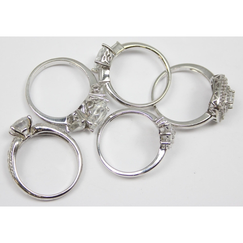 2178 - 5 assorted 925 silver dress rings, mainly white stones in various designs, all approx size T