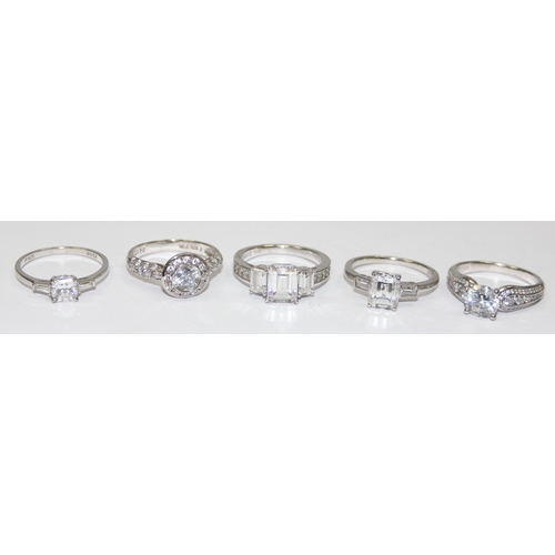 2179 - 5 assorted 925 silver dress rings, mainly white stones in various designs, all approx size T