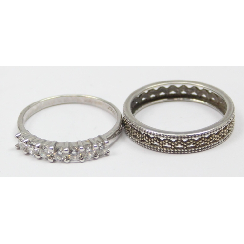 2180 - 5 assorted 925 silver dress rings, mainly white stones in various designs, all approx size T