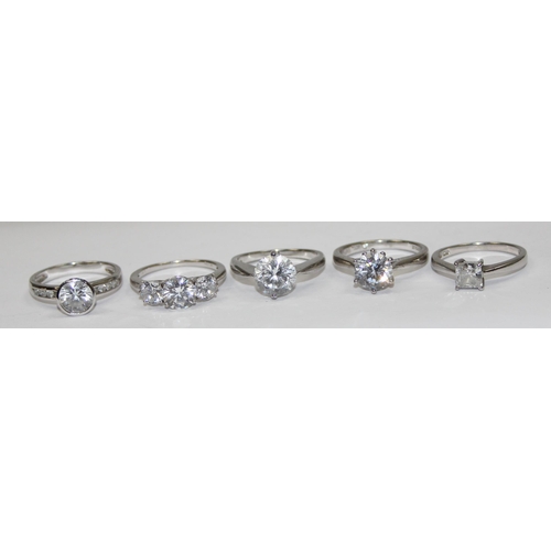 2181 - 5 assorted 925 silver dress rings, mainly white stones in various designs, all approx size T