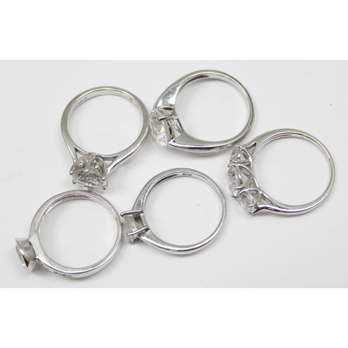 2181 - 5 assorted 925 silver dress rings, mainly white stones in various designs, all approx size T