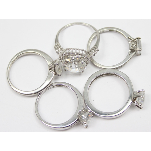 2182 - 5 assorted 925 silver dress rings, mainly white stones in various designs, all approx size T