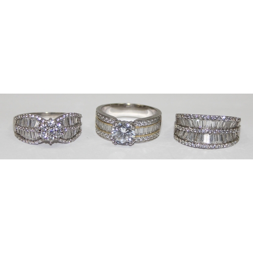 2185 - 3 assorted 925 silver dress rings, mainly white stones with baguette cut, all approx size T