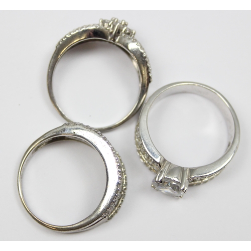 2185 - 3 assorted 925 silver dress rings, mainly white stones with baguette cut, all approx size T