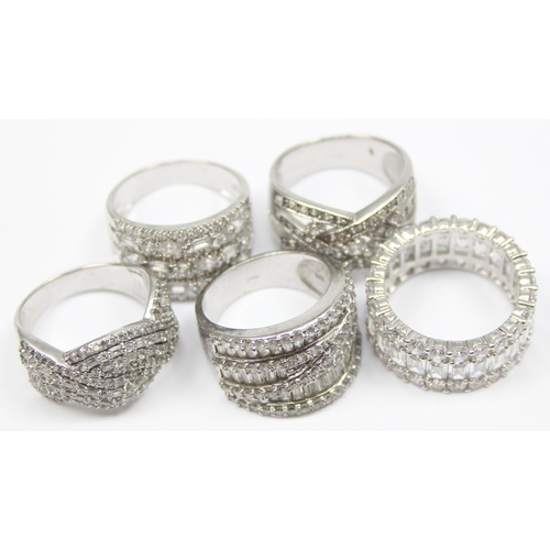 2187 - 5 assorted 925 silver dress rings, mainly with white stones in various designs, all approx size U