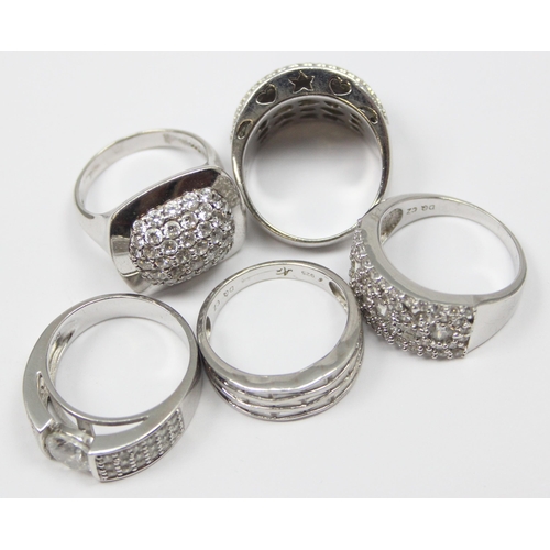 2188 - 5 assorted 925 silver dress rings, mainly with white stones in various designs, all approx size U