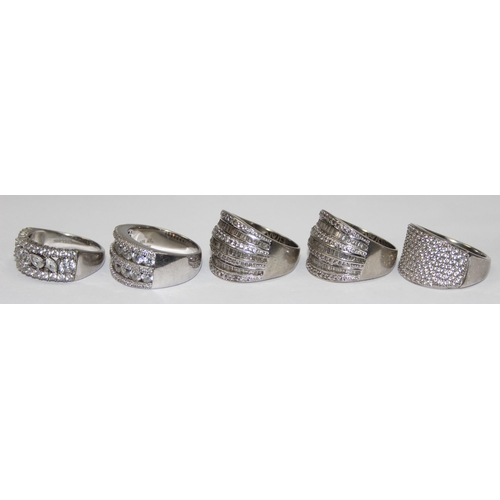 2190 - 5 assorted 925 silver dress rings, mainly with white stones in various designs, all approx size U