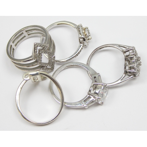 2191 - 5 assorted 925 silver dress rings, mainly with white stones in various designs, all approx size U