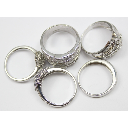 2192 - 5 assorted 925 silver dress rings, mainly with white stones in various designs, all approx size U