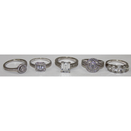 2194 - 5 assorted 925 silver dress rings, mainly with white stones in various designs, all approx size U