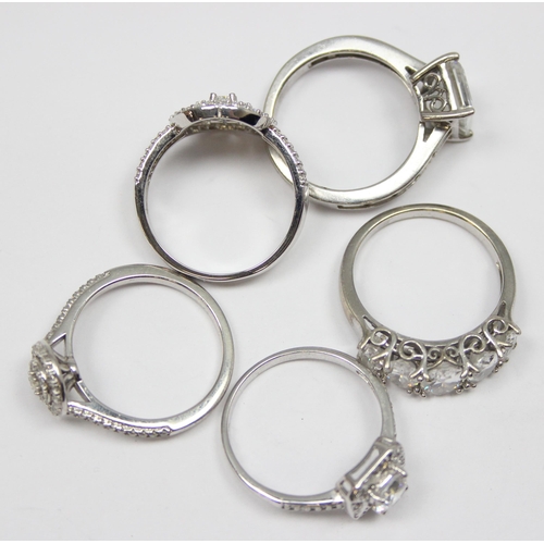 2194 - 5 assorted 925 silver dress rings, mainly with white stones in various designs, all approx size U