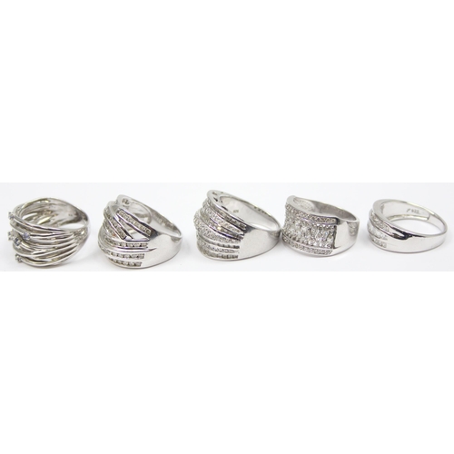 2202 - 5 assorted 925 silver dress rings, mainly with white stones in various designs, all approx size V