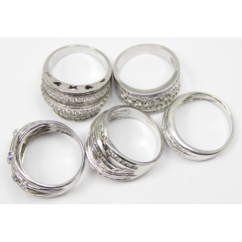 2202 - 5 assorted 925 silver dress rings, mainly with white stones in various designs, all approx size V