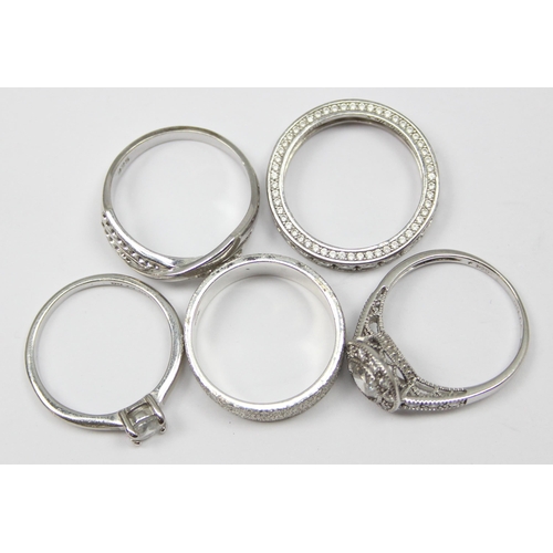 2204 - 5 assorted 925 silver dress rings, mainly with white stones in various designs, all approx size V