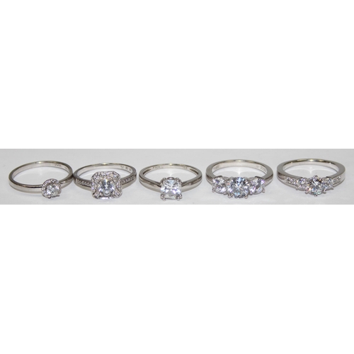 2206 - 5 assorted 925 silver dress rings, mainly with white stones in various designs, all approx size V