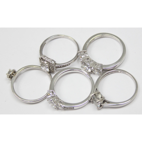 2206 - 5 assorted 925 silver dress rings, mainly with white stones in various designs, all approx size V