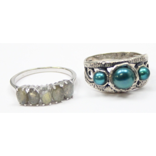 2213 - 4 assorted 925 silver dress rings, mainly with green stones in various designs, mixed sizes approx S... 