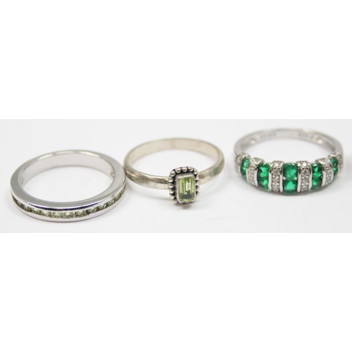 2214 - 6 assorted 925 silver dress rings, mainly with green stones in various designs, mixed sizes approx O... 