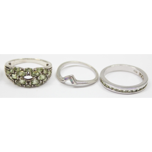 2214 - 6 assorted 925 silver dress rings, mainly with green stones in various designs, mixed sizes approx O... 