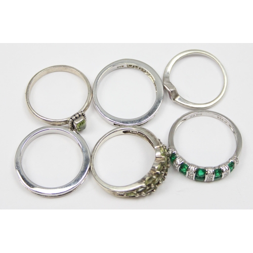 2214 - 6 assorted 925 silver dress rings, mainly with green stones in various designs, mixed sizes approx O... 