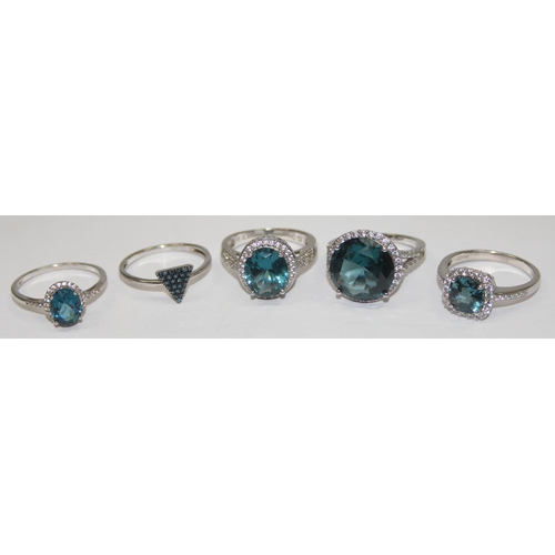 2217 - 5 assorted 925 silver dress rings, mainly with bluey-green stones in various designs, mixed sizes ap... 