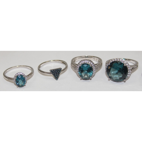 2217 - 5 assorted 925 silver dress rings, mainly with bluey-green stones in various designs, mixed sizes ap... 