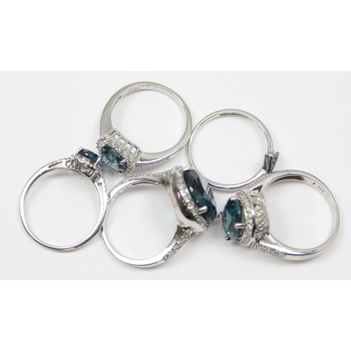 2217 - 5 assorted 925 silver dress rings, mainly with bluey-green stones in various designs, mixed sizes ap... 