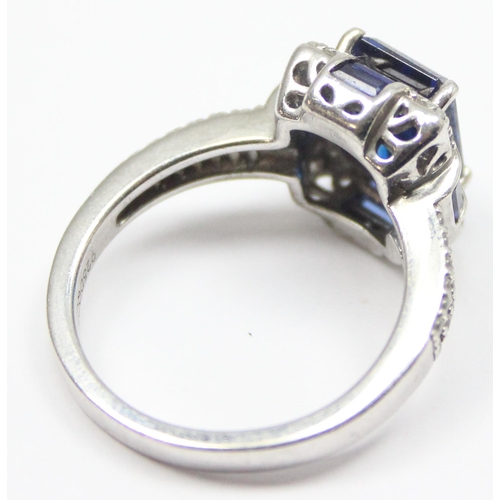 2219 - 925 silver Art Deco style blue and white stone dress ring, approx size U