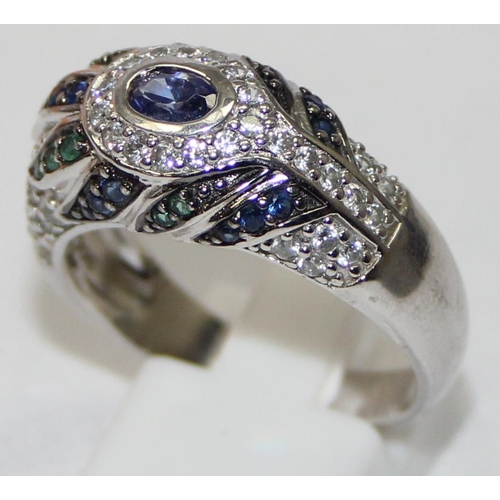 2226 - 5 assorted 925 silver dress rings, mainly with blue and white stones in various designs, mixed sizes... 