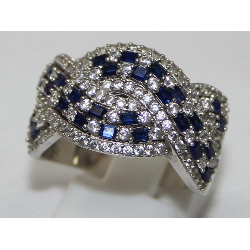 2226 - 5 assorted 925 silver dress rings, mainly with blue and white stones in various designs, mixed sizes... 