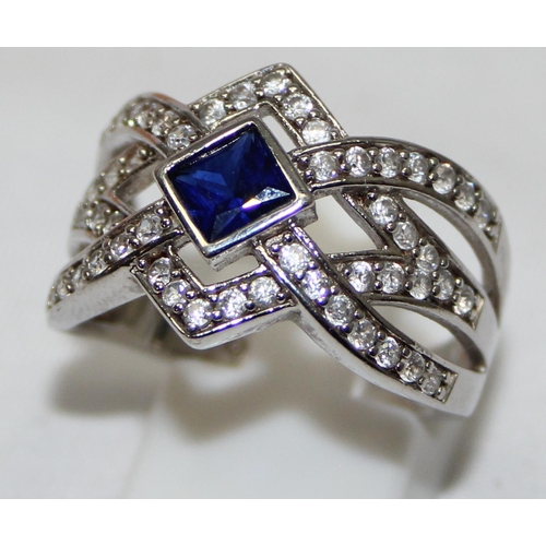 2226 - 5 assorted 925 silver dress rings, mainly with blue and white stones in various designs, mixed sizes... 