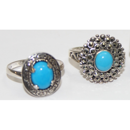 2237 - 4 assorted 925 silver dress rings, mainly with turquoise in various designs, mixed sizes approx S-T