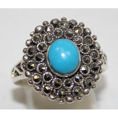 2237 - 4 assorted 925 silver dress rings, mainly with turquoise in various designs, mixed sizes approx S-T