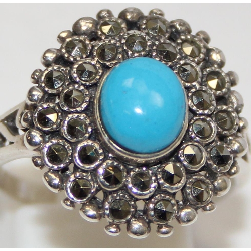 2237 - 4 assorted 925 silver dress rings, mainly with turquoise in various designs, mixed sizes approx S-T