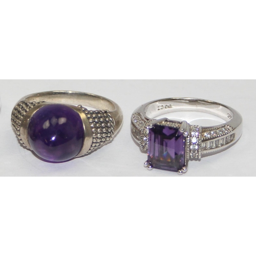 2238 - 5 assorted 925 silver dress rings, mainly with purple stones in various designs, mixed sizes approx ... 