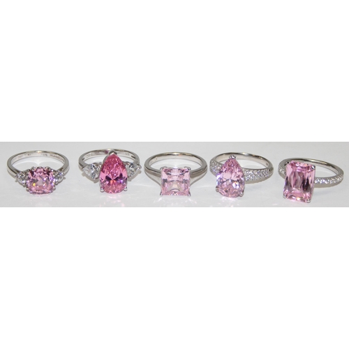 2244 - 5 assorted 925 silver dress rings, mainly with pink and white stones in various designs, mixed sizes... 