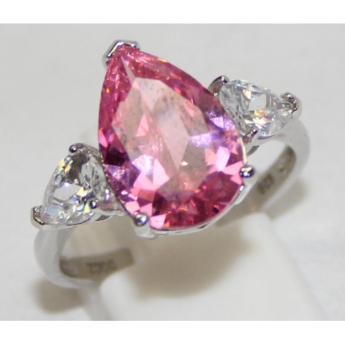 2244 - 5 assorted 925 silver dress rings, mainly with pink and white stones in various designs, mixed sizes... 