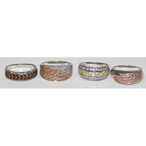 2246 - 5 assorted 925 silver dress rings, mainly with yellow and white stones in various designs, mixed siz... 