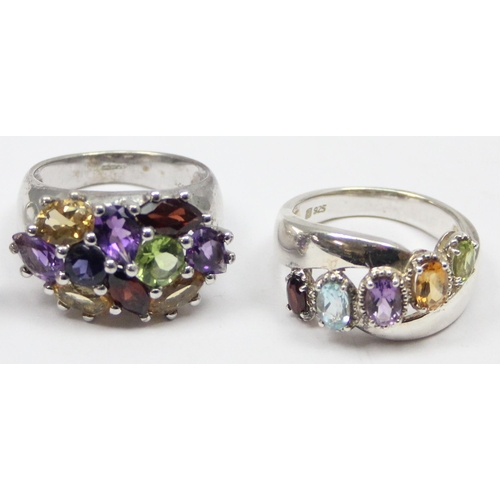 2251 - 4 assorted 925 silver dress rings, mainly with multi-coloured stones in various designs, mixed sizes... 