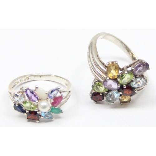 2251 - 4 assorted 925 silver dress rings, mainly with multi-coloured stones in various designs, mixed sizes... 