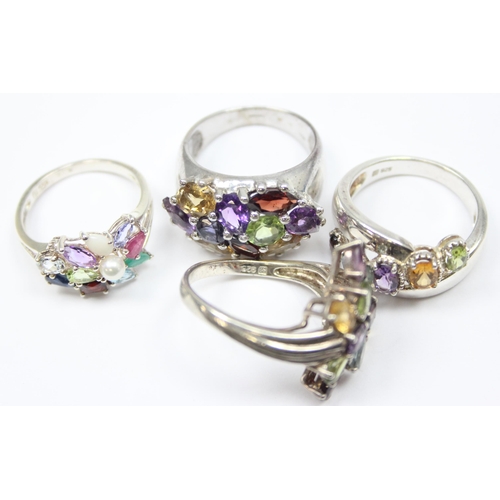 2251 - 4 assorted 925 silver dress rings, mainly with multi-coloured stones in various designs, mixed sizes... 