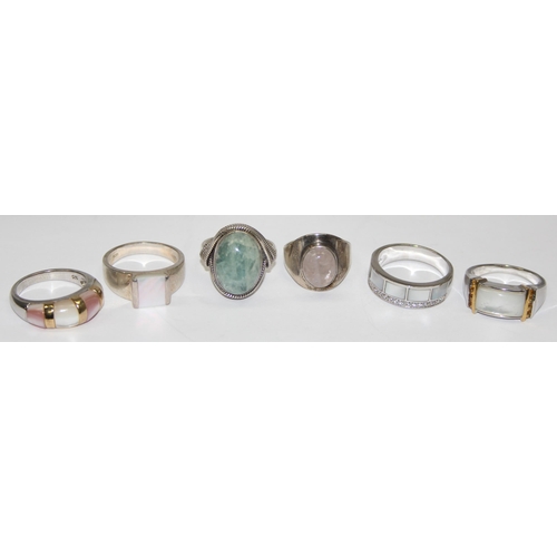 2254 - 6 assorted 925 silver dress rings, mainly Mother of Pearl mounted in various designs, mixed sizes ap... 