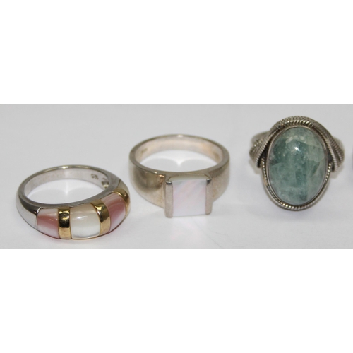 2254 - 6 assorted 925 silver dress rings, mainly Mother of Pearl mounted in various designs, mixed sizes ap... 