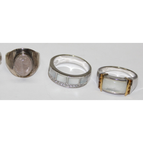 2254 - 6 assorted 925 silver dress rings, mainly Mother of Pearl mounted in various designs, mixed sizes ap... 